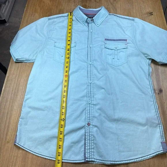 Drill Clothing Company Teal Short Sleeve Collar Button Up Shirt Sz XL Western - Picture 10 of 13